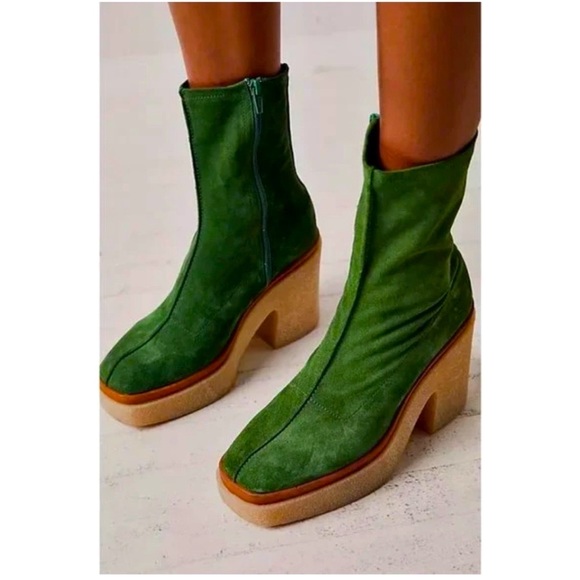 FREE PEOPLE Gigi boots suede green platform size 38.5 - Picture 7 of 16